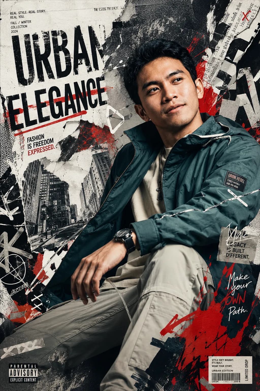 Urban Fashion Editorial Collage Portrait Poster (8K)